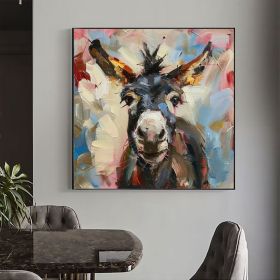 Donkey Portrait Canvas Painting Farm Animals Original Canvas Art Kids Room Decor Christmas Gifts (Style: 01, size: 60x60cm)