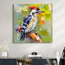 Woodpecker Original Oil Painting Animals Art Wall Decor for Bird Lovers Home Decor Christmas Gifts (Style: 01, size: 80x80cm)