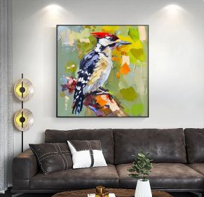 Woodpecker Original Oil Painting Animals Art Wall Decor for Bird Lovers Home Decor Christmas Gifts (Style: 01, size: 100x100cm)