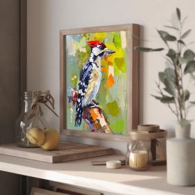Woodpecker Original Oil Painting Animals Art Wall Decor for Bird Lovers Home Decor Christmas Gifts (Style: 01, size: 120x120cm)