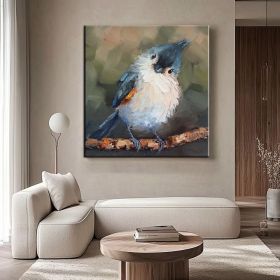 Original Custom Tufted Titmouse bird oil painting by Daiga Dimza bright colorful abstract art artwork home hanging miniature modern gift (Style: 01, size: 60x60cm)