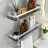 Glass Shelf for Bathroom 15.7 in Bathroom Shelves with Towel Bar Tempered Glass Shelves for Wall(2 Tier)