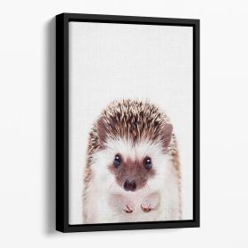 Peekaboo Hedgehog Floating Framed Canvas (Color: Black, size: 16" x 12" / 42cm x 30cm approx)