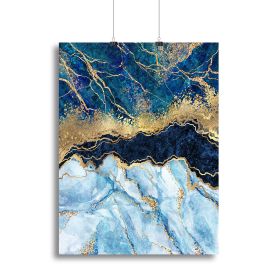 Blue and Gold Layered Marble Canvas Print or Poster (Type: Standard Framed Canvas Print, size: 16" x 12" / 42cm x 30cm (approx))