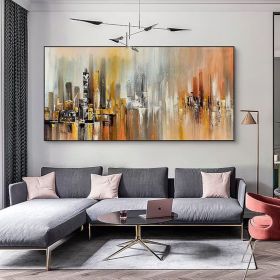 Cityscape Extra Large Brush Stroke Oil Painting on Canvas Artwork Oversize Abstract Wall Art Orange color Handmade Painting (Style: 01, size: 40x80cm)