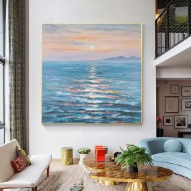 Handmade Oil Painting Large Abstract Modern Ocean View Colorful Sunset Palette Knife Wall Art Seascape Painting Original Sunrise Square Painting (Style: 01, size: 50x50cm)