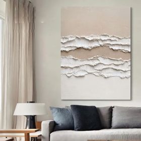 Original 3D Ocean Beach Painting Minimalist Landscape Abstract Painting Neutral 3D Textured Wall Art Abstract Wave Art Living Room Decor (Style: 01, size: 60x90cm)