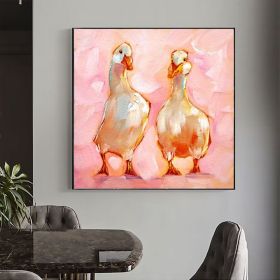 Geese Painting Goose Original Art Farm Animal Oil Painting Bird Artwork Friendship Wall Art (Style: 01, size: 80x80cm)
