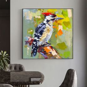 Woodpecker Original Oil Painting Animals Art Wall Decor for Bird Lovers Home Decor Christmas Gifts (Style: 01, size: 50x50cm)