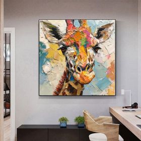 Hand Painted Giraffe Original Oil Painting African Animals Painting Original Wall Art Wild Animals Acrylic Art Impasto Textured Artwork Gifts For (Style: 01, size: 50x50cm)