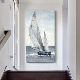 Handmade Oil Painting Abstract Sailboat Canvas Art Original Nautical Oil Painting On Canvas Large Sailing Ship Wall Art Modern Seascape Painting (Style: 01, size: 120x240cm)
