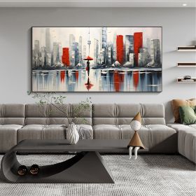 Original City Rainy View Handmade Oil Painting On Canvas Large Wall Art Abstract Minimalist Lonely Cityscape Art Custom Modern Living Room Wall D (Style: 01, size: 140x280cm)