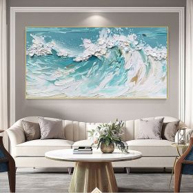 Handmade Oil Painting Oversized Seascape Textured Painting Original Seawaves Abstract Blue Ocean Painting Extra Large Wall Art Acrylic Minimalist (Style: 01, size: 120x240cm)