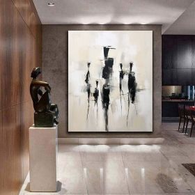 Handmade Oil Painting Original Beige Wall Art Black Oil Painting Contemporary Minimalist Art Minimalist Figure Painting Portrait Painting Custom (Style: 01, size: 80x120cm)