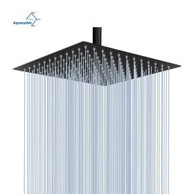 US Warehouse Stock 12 inch Square Water Saving Bathroom Top Rainfall Shower Head (Color: Matte Black 16 inch)