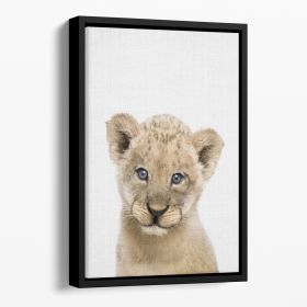 Peekaboo Baby Lion Floating Framed Canvas (Color: Black, size: 24" x 16" / 60cm x 40cm approx)