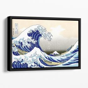 A big wave off Kanagawa by Hokusai Floating Framed Canvas (Color: Black, size: 40" x 26" / 100cm x 65cm (approx))