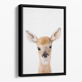 Peekaboo Baby Deer Floating Framed Canvas (Color: Black, size: 36" x 24" / 90cm x 60cm approx)