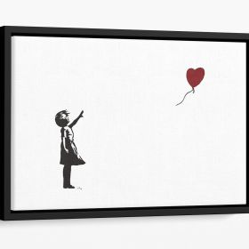 Banksy Balloon Heart Girl Floating Framed Canvas (Color: Black, size: 40" x 26" / 100cm x 65cm (approx))