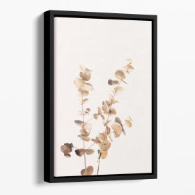 Eucalyptus Gold No 02 Floating Framed Canvas (Color: Black, size: 36" x 24" / 90cm x 60cm (approx))