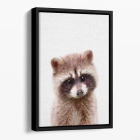 Peekaboo Raccoon Floating Framed Canvas (Color: Black, size: 40" x 26" / 100cm x 65cm approx)