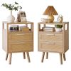 Set of 2 with 2 Drawers, 15.4" Modern Storage Bedside Table with Golden Metal Handles, Wooden End Table for Bedroom